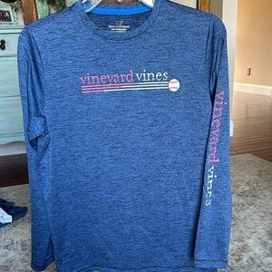 Vineyard Vines Men's Heathered Blue Long Sleeve Tee
